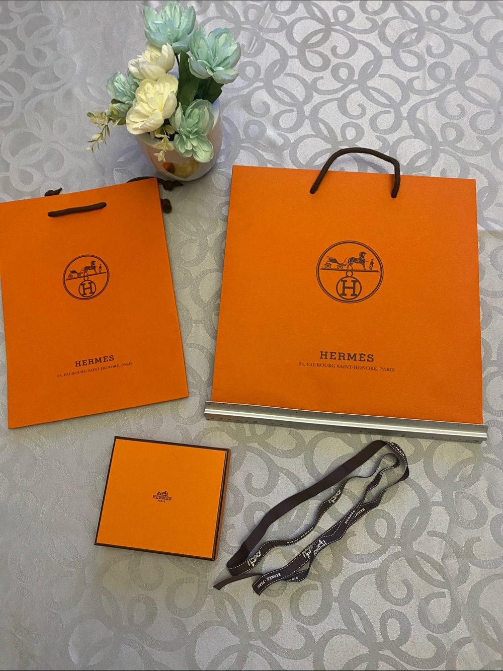 Hermes Orange and Brown Branded Gift Bag & Box Set